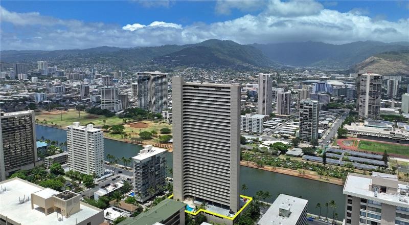 2121 Ala Wai Aerial View of Building and Canal