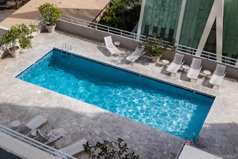 Swimming pool at Foster Tower overlooking the beach