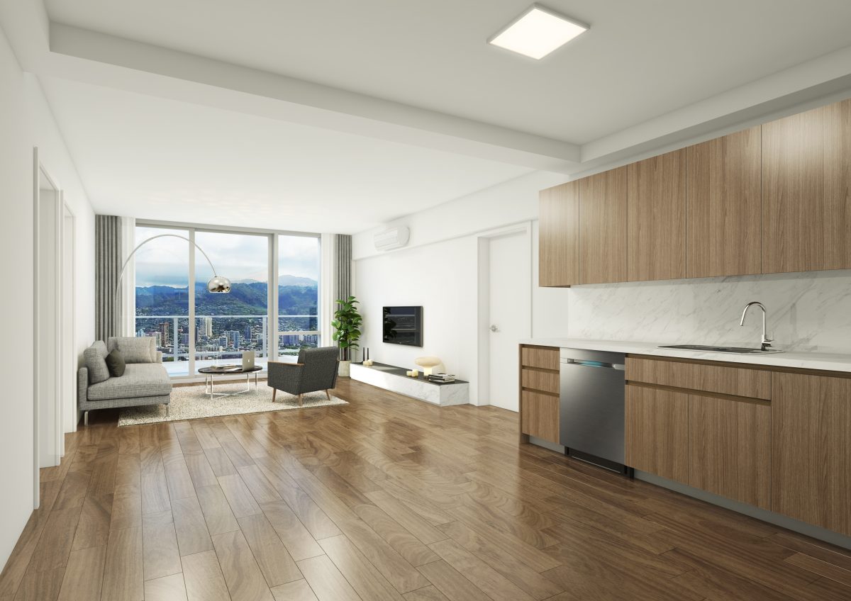 The Central Ala Moana - Living Room with Mountain Views